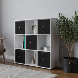 Urbn-Living 9 Cube White Wooden Bookcase Shelving Unit With 5 Collapsible Fabric Drawers Black - thumbnail 3