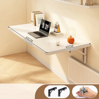 White 60X 40Cm Folding Wall Mounted Computer Desk Home Study Writing Workstation Table - image 1