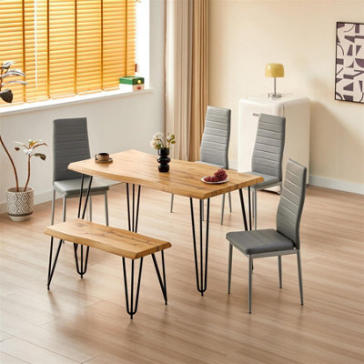 Kosy Koala Dining Table With Bench And 4 Grey Chairs Set Kitchen Dining Room Furniture - image 1