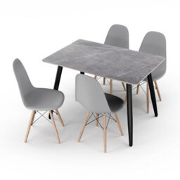 Urbn-Living Urbnliving 120Cm Width 5 Pcs Ceramic Armani Grey Rectangle Table With Grey Chairs Set - thumbnail 3