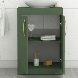 Royal Bathrooms Turin 600mm Freestanding Bathroom Vanity Unit With Sink 2 Door Matt Green & Art Square Countertop Basin - thumbnail 4