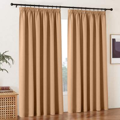 Ameha Beige Plain Curtain Blackout Thick Thermal Insulated Bedroom Kitchen 66'' X 54'' Pencil Pleat Curtain Pair With Tie Backs - image 1