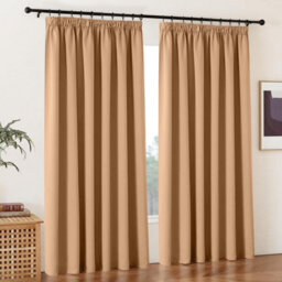 Ameha Beige Plain Curtain Blackout Thick Thermal Insulated Bedroom Kitchen 66'' X 54'' Pencil Pleat Curtain Pair With Tie Backs - thumbnail 1