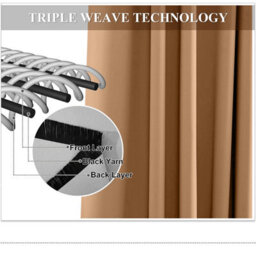 Ameha Beige Plain Curtain Blackout Thick Thermal Insulated Bedroom Kitchen 66'' X 54'' Pencil Pleat Curtain Pair With Tie Backs - thumbnail 7