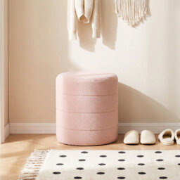 Living And Home Pink Round Teddy Fleece Upholstered Footstool, 43Cm Dia X 46Cm H - thumbnail 2