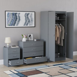 Lassic Vida Designs Riano 3 Piece Bedroom Set (3 Drawer Bedside Chest, 4 Drawer Chest, 2 Door Wardrobe) Grey - thumbnail 4