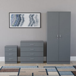 Lassic Vida Designs Riano 3 Piece Bedroom Set (3 Drawer Bedside Chest, 4 Drawer Chest, 2 Door Wardrobe) Grey - thumbnail 5