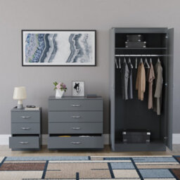Lassic Vida Designs Riano 3 Piece Bedroom Set (3 Drawer Bedside Chest, 4 Drawer Chest, 2 Door Wardrobe) Grey - thumbnail 6