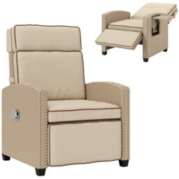 Outsunny Rattan Garden Recliner Sun Lounger W/ Flip Table, Khaki/beige - thumbnail 2