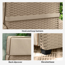 Outsunny Rattan Garden Recliner Sun Lounger W/ Flip Table, Khaki/beige - thumbnail 8