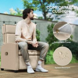 Outsunny Rattan Garden Recliner Sun Lounger W/ Flip Table, Khaki/beige - thumbnail 7