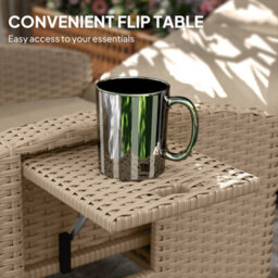 Outsunny Rattan Garden Recliner Sun Lounger W/ Flip Table, Khaki/beige - thumbnail 6