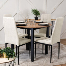 Thehotsale Beige White Set Of 4 Linen Upholstered Dining Chairs - thumbnail 2