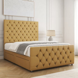 Bsspoke Maya Divan Bed Set Mustard Plush Velvet 54Inch Headboard & 20Inch Footboard 2 Drawers Same Side & Mattress In All Sizes - thumbnail 3