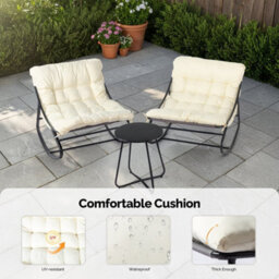 Rocking Chair Set With Table, 3-Piece Garden Table And Chairs Set With Cushion White - thumbnail 2