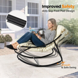 Rocking Chair Set With Table, 3-Piece Garden Table And Chairs Set With Cushion White - thumbnail 3