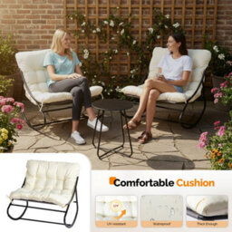 Rocking Chair Set With Table, 3-Piece Garden Table And Chairs Set With Cushion White - thumbnail 4
