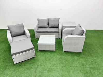 Fimous Pe Wicker Rattan Garden Furniture Set Sofa Set Reclining Adjustable Chair Square Coffee Table 5 Seater Footstool Side Table - image 1