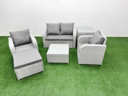 Fimous Pe Wicker Rattan Garden Furniture Set Sofa Set Reclining Adjustable Chair Square Coffee Table 5 Seater Footstool Side Table - thumbnail 1