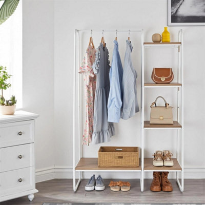 Natural Wood Clothes Rail Rack Garment Hanging Display Stand Open Storage Shelf Organizer Uk - image 1