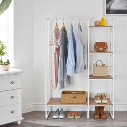 Natural Wood Clothes Rail Rack Garment Hanging Display Stand Open Storage Shelf Organizer Uk