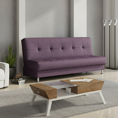 Enduro Iii Sofa Bed 193 Cm With Click Clack Mechanism Storage Comfortable Fold Out Couch With Wooden Frame Purple - image 1