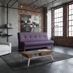 Enduro Iii Sofa Bed 193 Cm With Click Clack Mechanism Storage Comfortable Fold Out Couch With Wooden Frame Purple - thumbnail 2