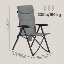 LEDREM Camping Chair For Adults,reclining, Padded Folding Garden Chair, Adjustable High Back, Swivel Cup Holder, Grey - thumbnail 5