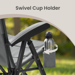 LEDREM Camping Chair For Adults,reclining, Padded Folding Garden Chair, Adjustable High Back, Swivel Cup Holder, Grey - thumbnail 8