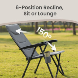 LEDREM Camping Chair For Adults,reclining, Padded Folding Garden Chair, Adjustable High Back, Swivel Cup Holder, Grey - thumbnail 9