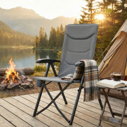 LEDREM Camping Chair For Adults,reclining, Padded Folding Garden Chair, Adjustable High Back, Swivel Cup Holder, Grey - thumbnail 6