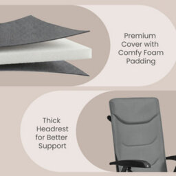 LEDREM Camping Chair For Adults,reclining, Padded Folding Garden Chair, Adjustable High Back, Swivel Cup Holder, Grey - thumbnail 7
