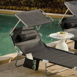 Sobuy Ogs48-Schx2, Set Of 2 Outdoor Garden Beach Folding Chair Sun Lounger With Adjustable Sun Shade And Backrest, Black - thumbnail 4