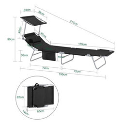 Sobuy Ogs48-Schx2, Set Of 2 Outdoor Garden Beach Folding Chair Sun Lounger With Adjustable Sun Shade And Backrest, Black - thumbnail 3