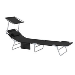 Sobuy Ogs48-Schx2, Set Of 2 Outdoor Garden Beach Folding Chair Sun Lounger With Adjustable Sun Shade And Backrest, Black - thumbnail 1