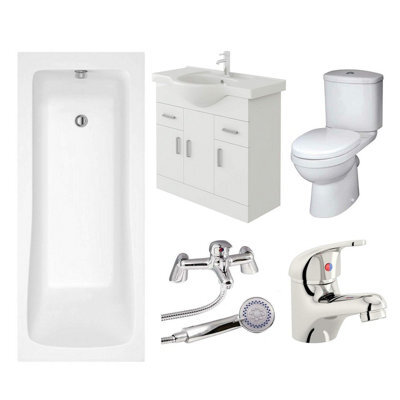 Veebath Sophia 1800mm Bath Vanity Unit, Toilet & Taps Bathroom Suite - image 1