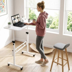 Height Adjustable Standing Desk 80X40Cm Mobile Small Desk Portable Home Office White - thumbnail 4