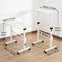 Height Adjustable Standing Desk 80X40Cm Mobile Small Desk Portable Home Office White - thumbnail 3