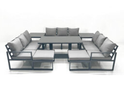 Fimous 11 Seater Garden Sofa Set Aluminium Furniture Rising Dining Tabe Set With 2 Side Tables 2 Big Footstools Dark Grey - thumbnail 1