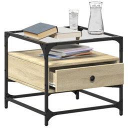 Berkfield Coffee Table With Glass Top Sonoma Oak 50X50X45 Cm Steel - thumbnail 3