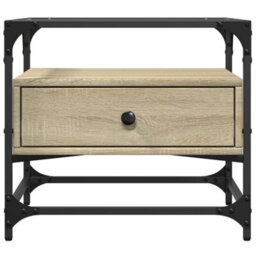 Berkfield Coffee Table With Glass Top Sonoma Oak 50X50X45 Cm Steel - thumbnail 4