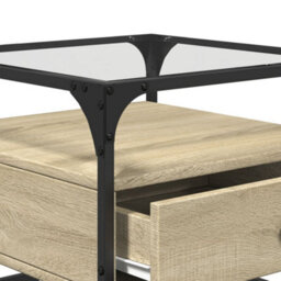 Berkfield Coffee Table With Glass Top Sonoma Oak 50X50X45 Cm Steel - thumbnail 8