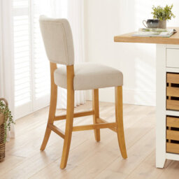 The Furniture Market Manor Oak Natural Oatmeal Fabric Bar Stool French Inspired Open Back Design Natural Oak Hardwood Padded Seat Kitchen Counter Stool - thumbnail 2