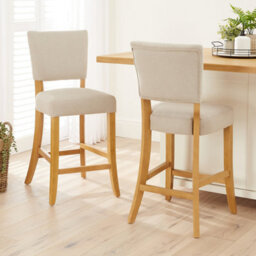 The Furniture Market Manor Oak Natural Oatmeal Fabric Bar Stool French Inspired Open Back Design Natural Oak Hardwood Padded Seat Kitchen Counter Stool - thumbnail 3