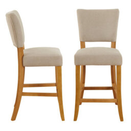 The Furniture Market Manor Oak Natural Oatmeal Fabric Bar Stool French Inspired Open Back Design Natural Oak Hardwood Padded Seat Kitchen Counter Stool - thumbnail 5