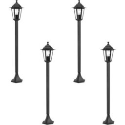 Set Of 4 Ip44 Outdoor Black Bollard Lights - 60W E27 Tall Cast Aluminium Lamps - thumbnail 1