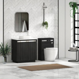 Royal Bathrooms Orion 800mm Hale Black Floor Standing Plain White Countertop Vanity Unit 2 Door With Lyon Basin & Chrome Accent Trim - thumbnail 3