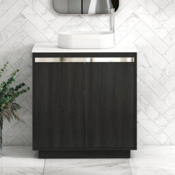 Royal Bathrooms Orion 800mm Hale Black Floor Standing Plain White Countertop Vanity Unit 2 Door With Lyon Basin & Chrome Accent Trim
