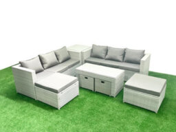 Fimous Outdoor Rattan Garden Furniture Set Grey Cushions Luxury 10 Seater Coffee Table And Side Table For Conservatory,patio - thumbnail 2