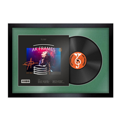 "AK Frames 25X17"" Black Sleek Vinyl Record Frame With Emerald Mount For 12 Inch Lp Cover & Disc - Overlapped Design" - image 1